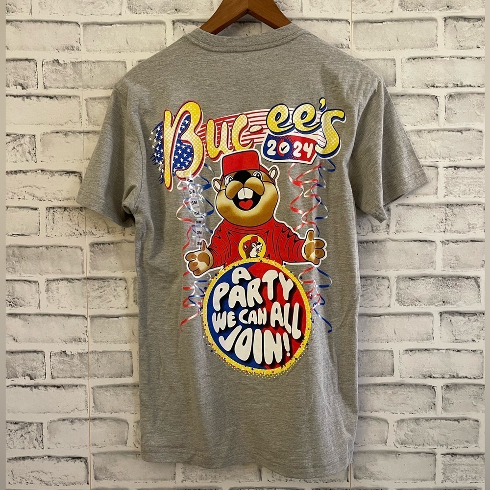 NWT! Unisex Women’s Men’s Buc-ee’s 2024 voting gray short sleeve t-shirt Small - Picture 1 of 4